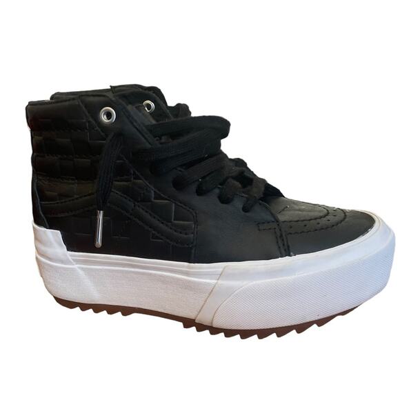 Vans SK8-Hi Platform Sneaker Women 6 Emboss Checkered High Top Lace Up Black - Picture 4 of 11